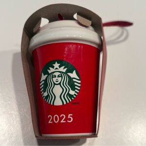 Starbucks 2025 Red Ceramic Ornament with White Accents NWT